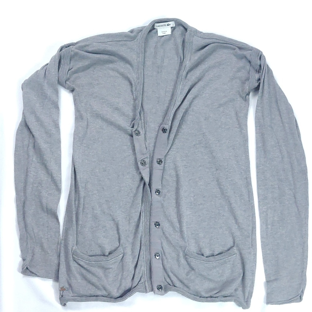 Lacoste Grey Snap down Scoop Neck Cardigan